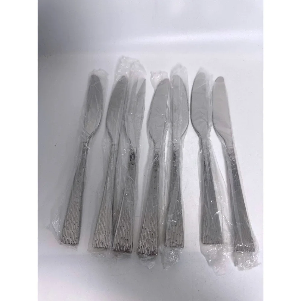 Cambridge Dinner Knives Set 7‎ Silver New Textured Bark Handle Stainless Steel